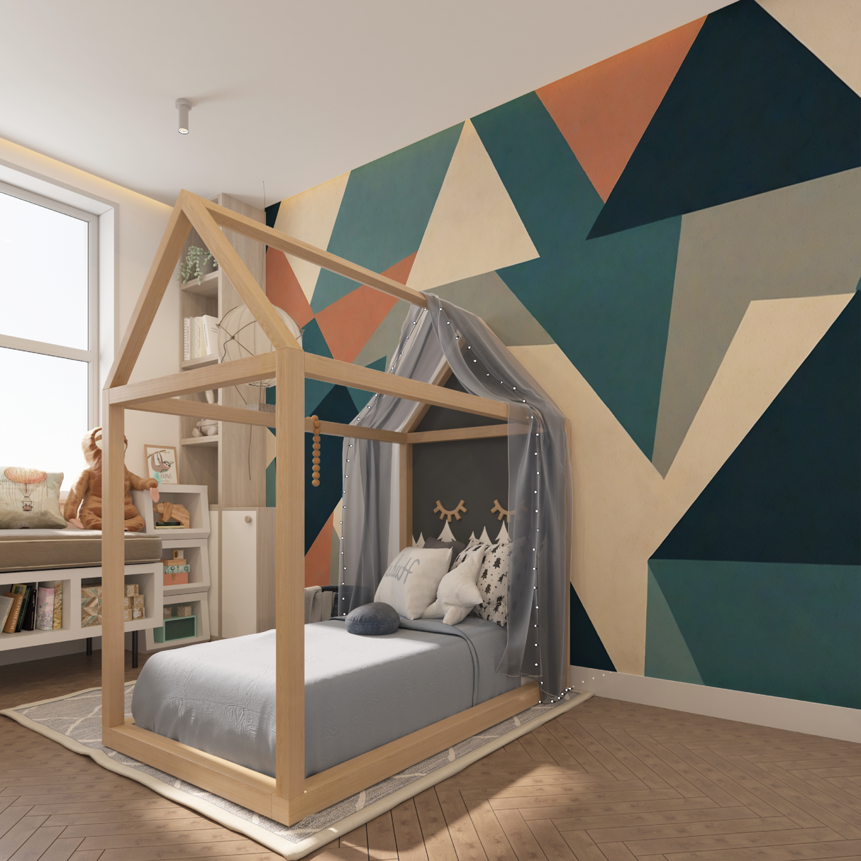 Geometric Mural Wallpaper | Modern Abstract Terracotta and Teal Design
