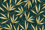 Bamboo Mural Wallpaper | Elegant Gold Leaves on Green
