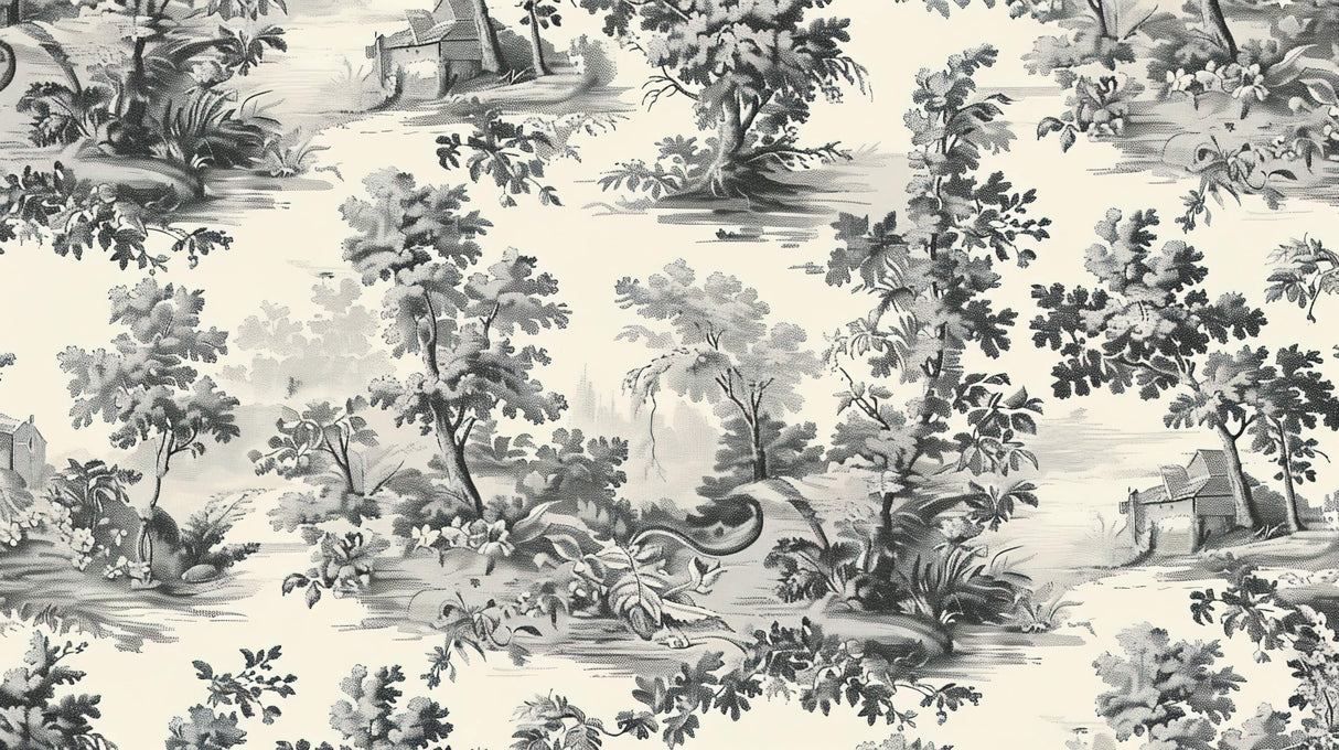 Vintage Mural Wallpaper | Toile de Jouy Grey Botanical Scene