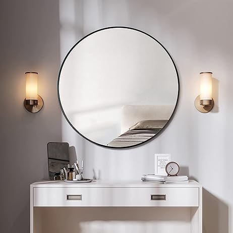 Modern Round Wall Mirror  Black Metal Frame 50cm - Product example