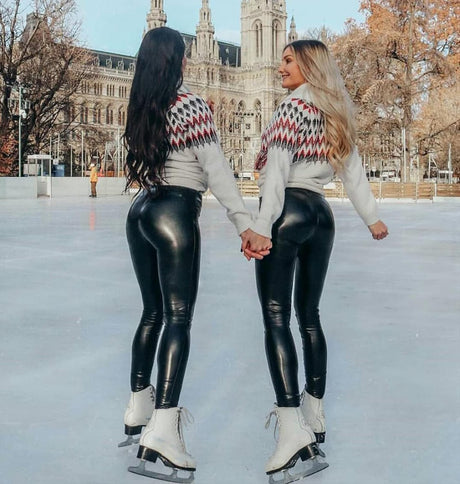 High Waisted Leather Look Leggings  Sculpting Athletic Design - Product showcase