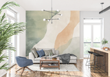 Abstract Mural Wallpaper | Green and Terracotta Waves Design