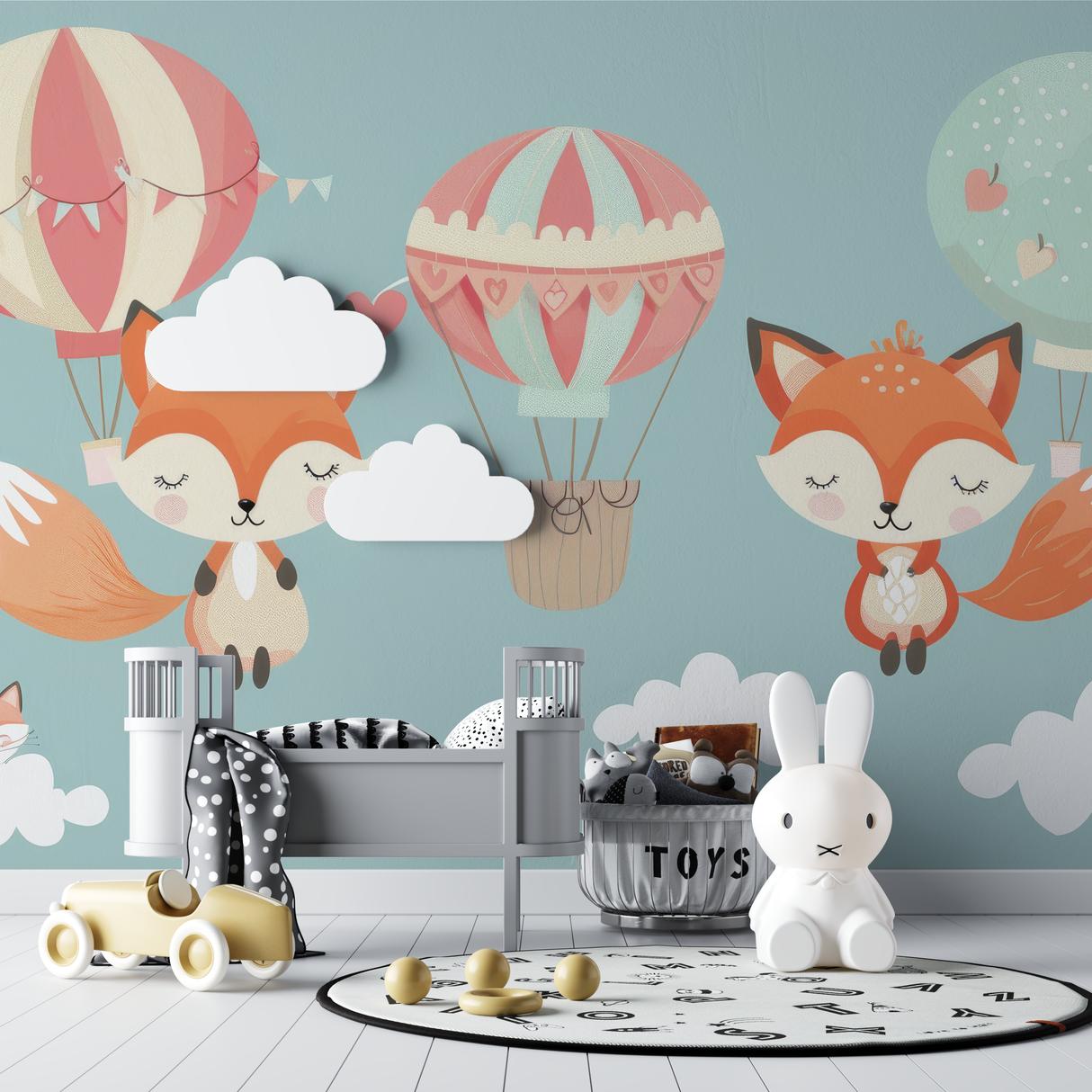 Forest Animals Mural Wallpaper | Fox and Hot Air Balloon Adventure