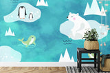Arctic Animals Mural Wallpaper | Playful Polar Bear and Friends