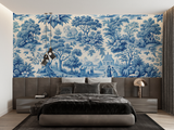 Vintage Mural Wallpaper | Blue Toile de Jouy Pastoral Scene