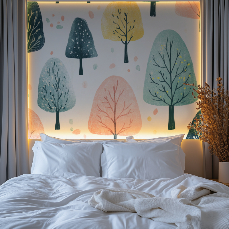 Forest Mural Wallpaper | Pastel Trees Watercolor Design