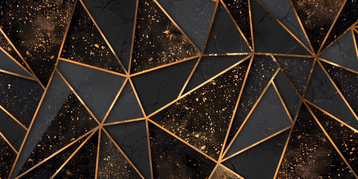 Geometric Mural Wallpaper | 3D Black and Gold Cubes Design