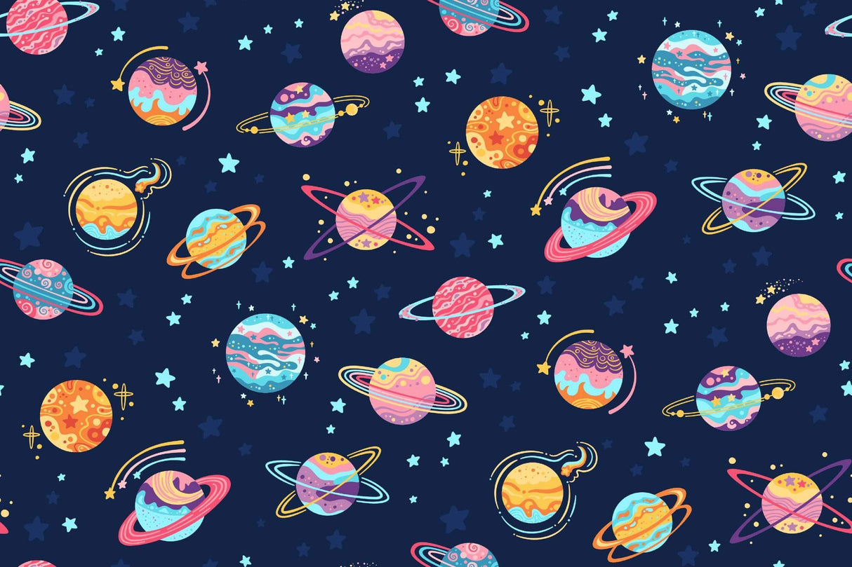 Space Mural Wallpaper | Colorful Planets and Stars Design
