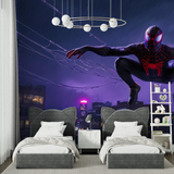 Night Superhero Mural Wallpaper | Spider Theme in Purple Rain