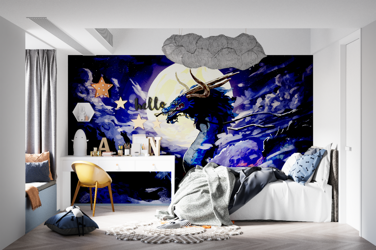 Dragon Mural Wallpaper | Mystical Night Sky Scene