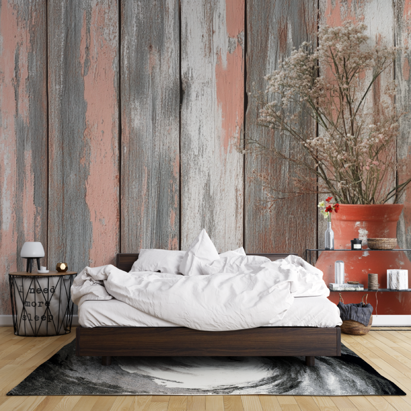Wood Pattern Mural Wallpaper | Rustic Terracotta and Grey Design