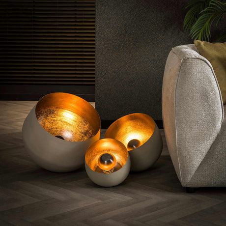 Modern Floor Lamp Set  Metallic Sphere Collection Gold Interior - Product showcase