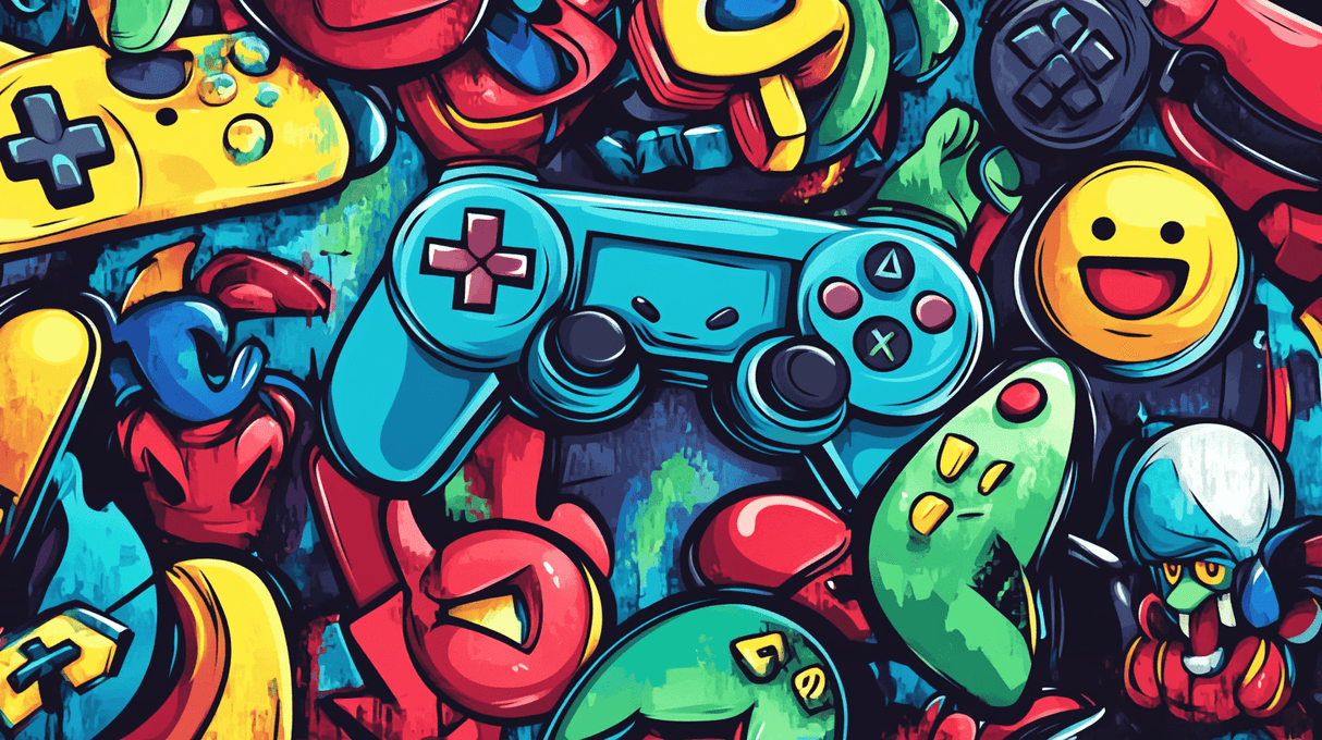 Gaming Mural Wallpaper | Colorful Retro Controller Graffiti