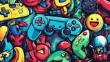 Gaming Mural Wallpaper | Colorful Retro Controller Graffiti