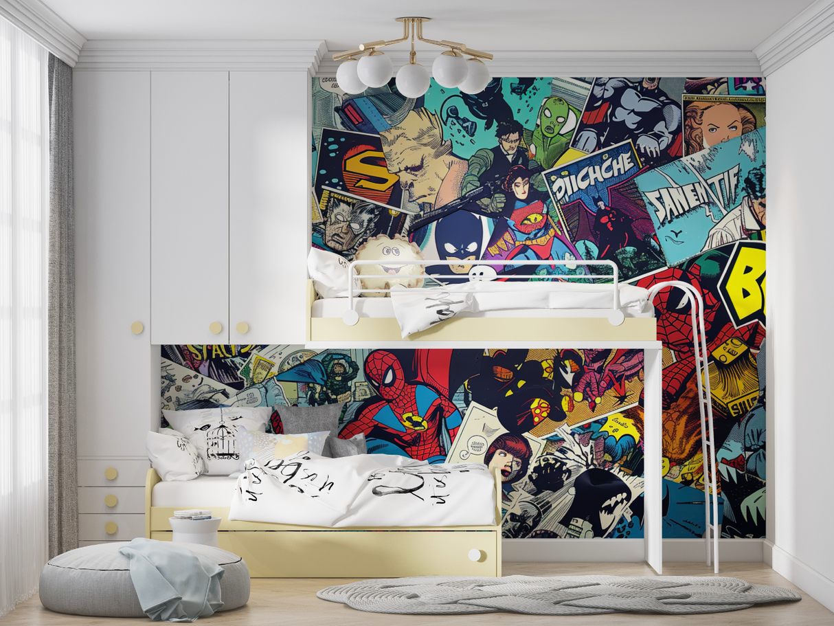 Comics Mural Wallpaper | Superhero Collage Design