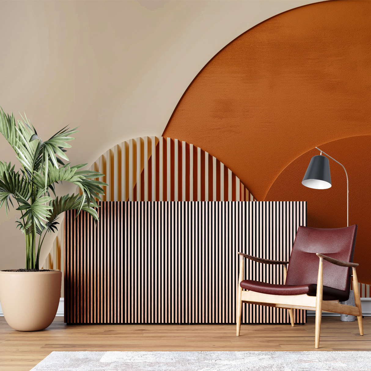 Geometric Mural Wallpaper | Modern Terracotta Arch Design
