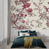 Floral Mural Wallpaper | Vintage Rose and Bird Design