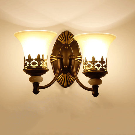 Vintage Wall Sconce  Dual Glass Shades With Crown Detail - Product example