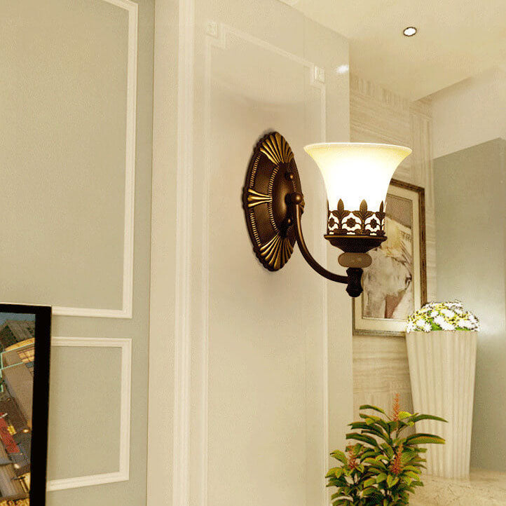Vintage Wall Sconce  Dual Glass Shades With Crown Detail - Detailed view