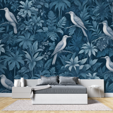 Tropical Birds Mural Wallpaper | Blue Jungle Paradise Design
