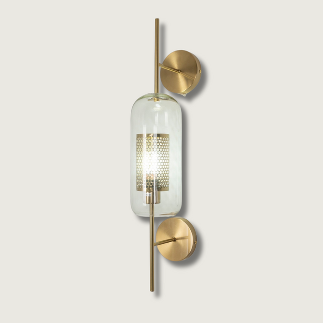 Modern Glass Wall Lamp  Brushed Brass with Clear Cylinder Shade - Product showcase
