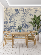 Floral Mural Wallpaper | Vintage Blue Toile de Jouy Pattern