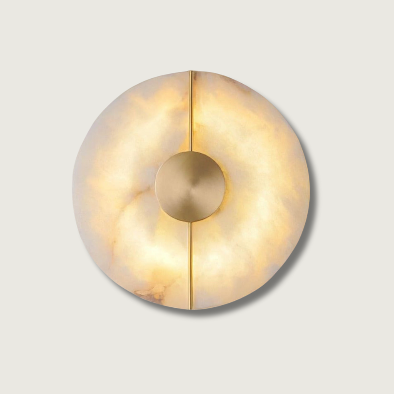 Art Deco Wall Lamp  Refined Stone  Gold Circle Design - Product showcase