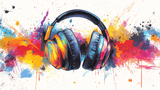 Music Mural Wallpaper | Colorful Headphones Graffiti Art