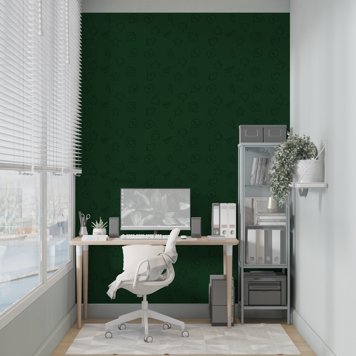 Social Media Mural Wallpaper | Green Pattern With Modern Icons