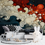 Abstract Mural Wallpaper | Dynamic Japanese Wave Design