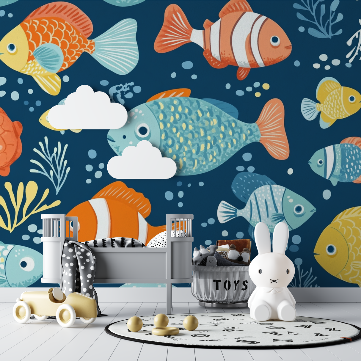 Marine Animals Mural Wallpaper | Playful Ocean Fish Design