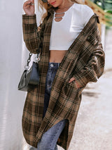 Plaid Wool Blend Long Coat  Classic Brown Checkered Pattern - Product detail 4