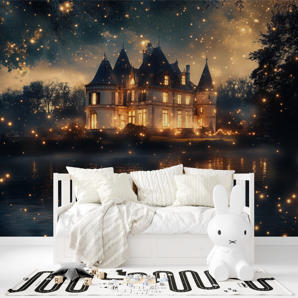 Castle Mural Wallpaper | Enchanted Night With Golden Stars