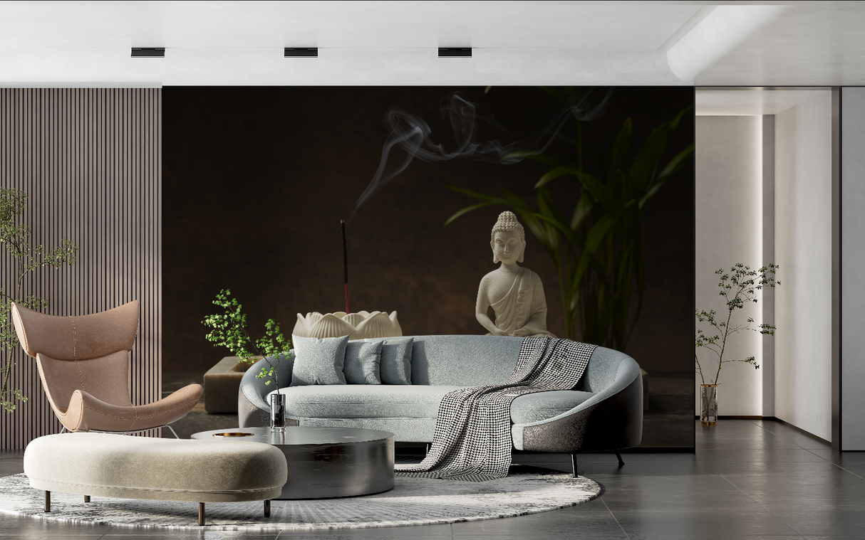 Zen Mural Wallpaper | Buddha and Incense Meditation Scene