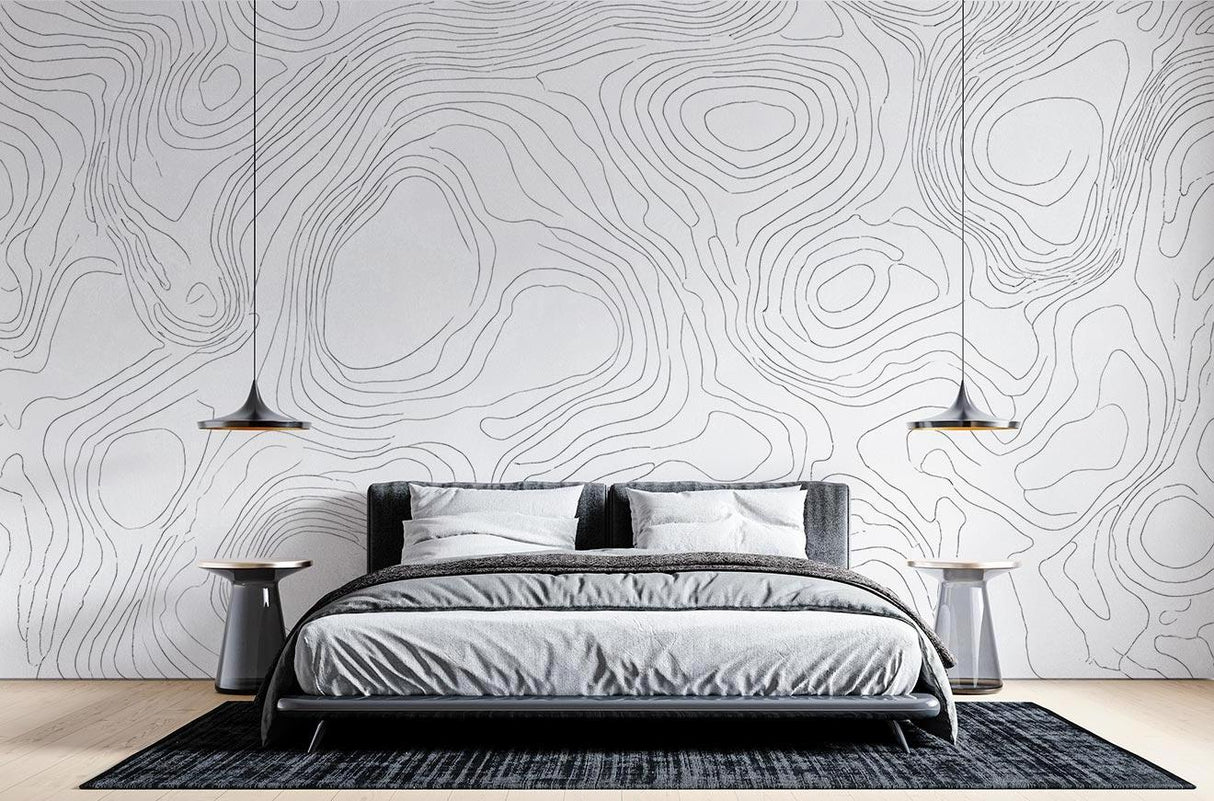 Topographic Mural Wallpaper | Modern Line Art Pattern