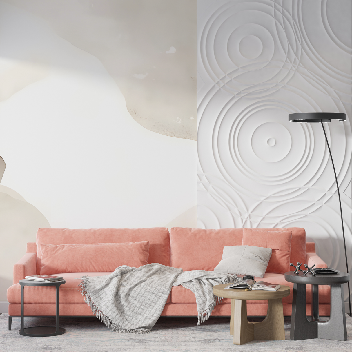 Abstract Mural Wallpaper | Organic Curved Lines in Beige