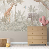 Safari Mural Wallpaper | Dreamy Beige Jungle Scene