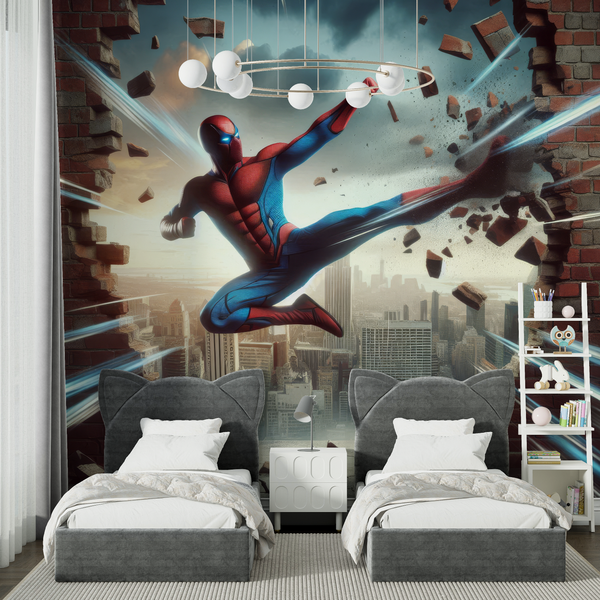 Superhero Mural Wallpaper | Dynamic 3D Spider Action Scene