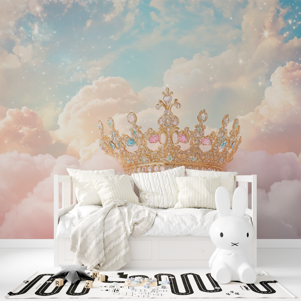 Princess Mural Wallpaper | Golden Crown with Dreamy Clouds