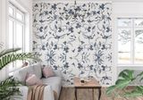 Floral Mural Wallpaper | Blue Birds and Flowers Pattern
