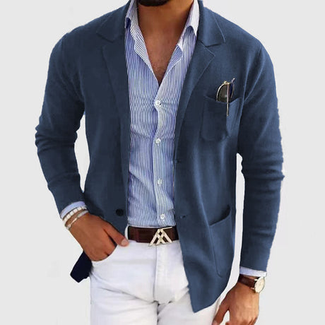 Classic Mens Blazer  Navy Blue Business Casual Design - Product showcase
