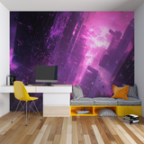 Gaming Mural Wallpaper | Neon Purple Cyberpunk City