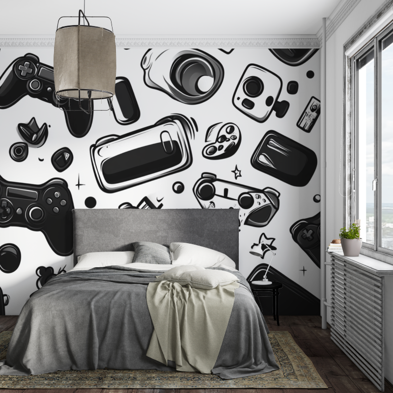 Gaming Mural Wallpaper | Black and White Console Design