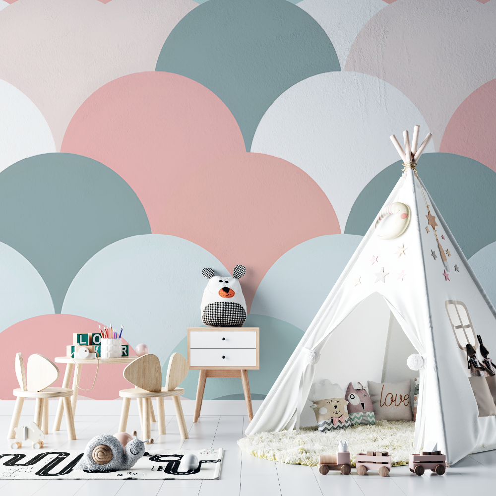 Geometric Mural Wallpaper | Pastel Scallop Pattern