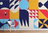 Geometric Mural Wallpaper | Modern Art Deco Design in Blue Red and Yellow