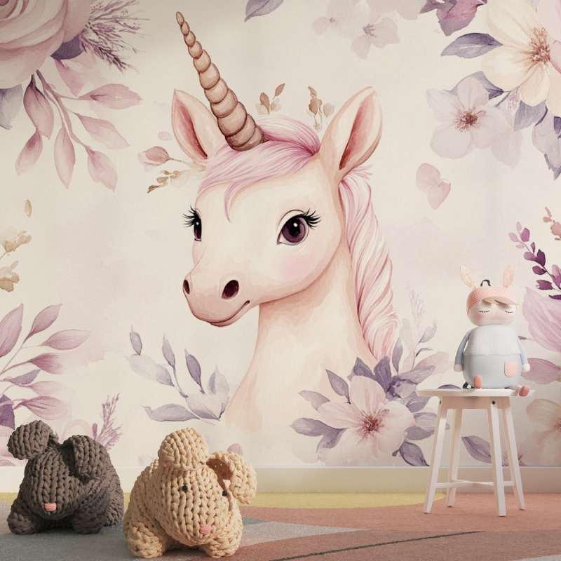 Unicorn Mural Wallpaper | Enchanted Pink Floral Design