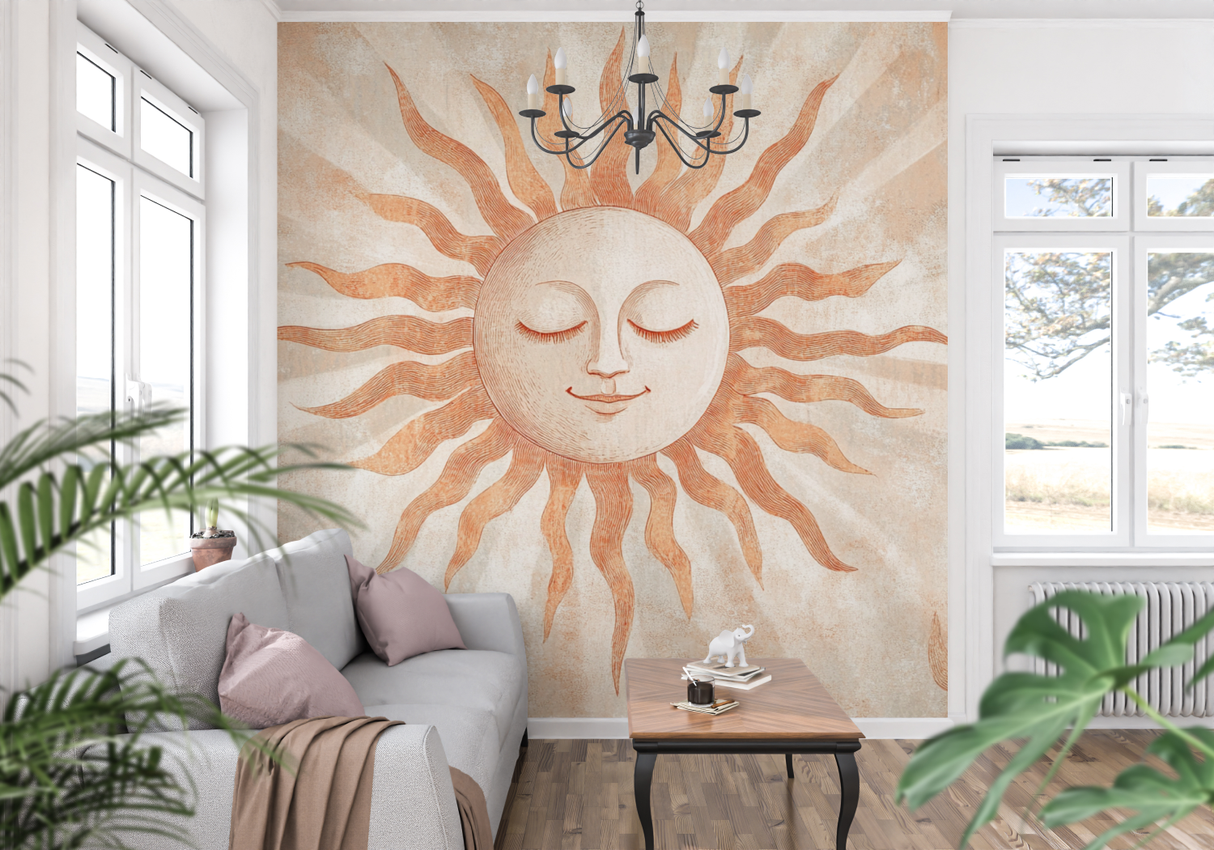 Sun Mural Wallpaper | Terracotta Celestial Design