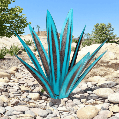 Metal Agave Garden Light  Turquoise Copper Outdoor Sculpture - Product detail 8
