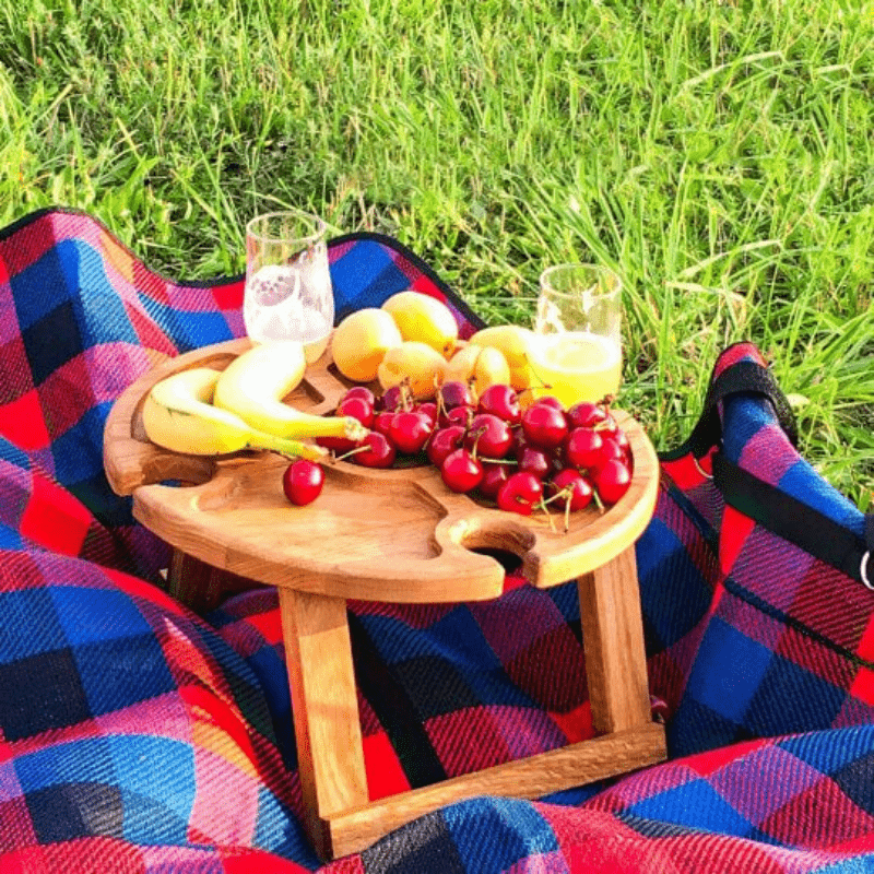 Wooden Wine Picnic Table  Portable Oak Serving Tray Design - Product detail 4