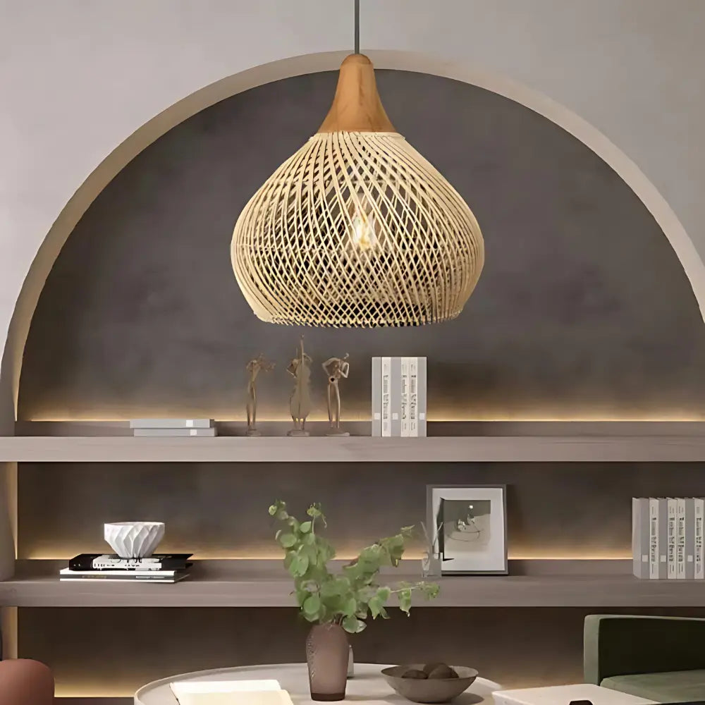Rattan Pendant Light  Natural Woven Shade Design - Detailed view